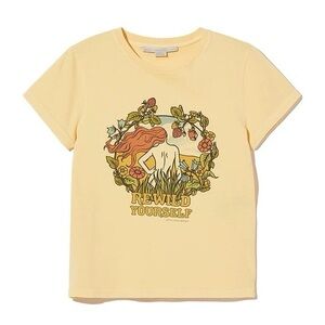 Stella McCartney Hand-Dyed 100% Cotton Women’s Yellow Graphic Fitted Tee Size M
